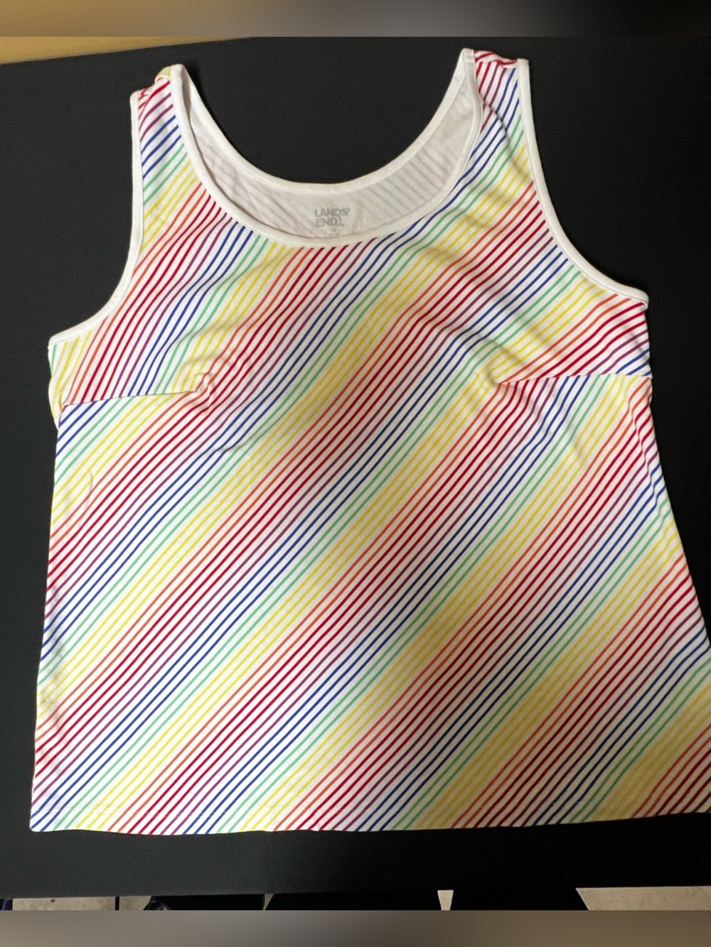 LANDS END LADIES SIZE 1X MULTI-COLORED STRIPED TANK TOP. BLUE-GREEN-YELLOW-RED